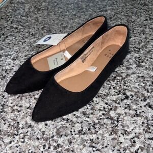 A New Day Corinna Black Suede Pointed Toe Ballet Flats Memory Foam Women Size 6